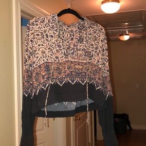 Free People Printed Long Sleeve Peasant Top